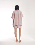 The Tales Hand Crochet Trimmed Stripe Linen Shirt Rose