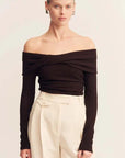 Shona Joy Beau Off Shoulder Twist Front Top Espresso