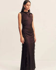 Shona Joy Allegra Lace Panelled Maxi Dress Espresso