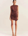 Shona Joy Blair Panelled Gathered Mini Dress Cocoa