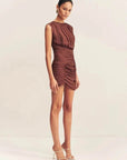 Shona Joy Blair Panelled Gathered Mini Dress Cocoa