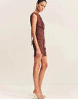Shona Joy Blair Panelled Gathered Mini Dress Cocoa