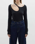 Bassike Slim Rib Cut Out Long Sleeve T Shirt Black