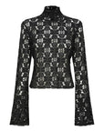 Bassike Long Sleeve Lace Top Black
