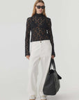Bassike Long Sleeve Lace Top Black