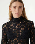 Bassike Long Sleeve Lace Top Black