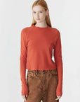 Bassike Slim Rib Raglan Long Sleeve TShirt Red Cedar
