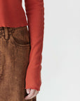 Bassike Slim Rib Raglan Long Sleeve TShirt Red Cedar