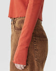 Bassike Slim Rib Raglan Long Sleeve TShirt Red Cedar