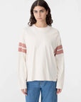 Bassike Boxy Rib Insert L/S T Shirt Ecru/Red