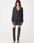 Bassike Low V Neck Slouch Knit Dark Charcoal