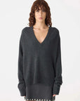 Bassike Low V Neck Slouch Knit Dark Charcoal