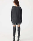 Bassike Low V Neck Slouch Knit Dark Charcoal