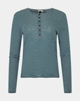 Bassike Stripe Rib Long Sleeve Placket T Shirt Dark Forest White