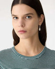 Bassike Stripe Rib Baby T Shirt Dark Forest White