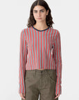 Bassike Vertical Stripe L/S Shirt Red/Navy/Natural