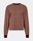 Bassike Stripe Slouch Long Sleeve T Shirt Pink Orange Plum