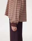 Bassike Stripe Slouch Long Sleeve T Shirt Pink Orange Plum