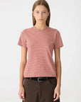 Bassike Stripe Heritage T Shirt Red/Natural/Olive