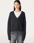 Bassike Sleeve Detail V Neck Knit Dark Charcoal