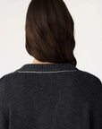 Bassike Sleeve Detail V Neck Knit Dark Charcoal