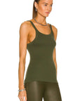 Bassike Everyday Superfine Rib Tank Khaki Green