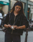 Araminta James Velour Hoodie Noir