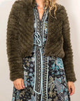 Once Was Sybil Cheveron Faux Fur Bomber