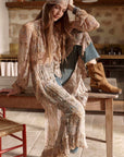Spell Damask Button Through Gown Chai