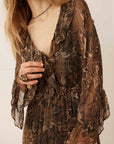 Spell Damask Tunic Mini Dress Walnut