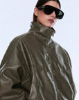 Ena Pelly Khya Faux Leather Bomber Olive
