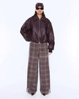 Ena Pelly Monroe Faux Leather Bomber Jacket Burgundy
