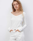 American Vintage Gamipy Long Sleeve V Neck T Shirt White