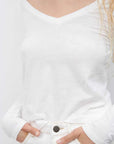 American Vintage Gamipy Long Sleeve V Neck T Shirt White