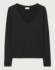 American Vintage Gamipy Long Sleeve T Shirt V Neck Black
