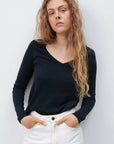 American Vintage Gamipy Long Sleeve T Shirt V Neck Black
