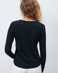 American Vintage Gamipy Long Sleeve T Shirt V Neck Black