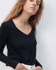 American Vintage Gamipy Long Sleeve T Shirt V Neck Black