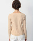 American Vintage Gamipy Long Sleeve T Shirt V Neck Sand