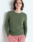 American Vintage Gamipy Long Sleeve T Shirt Crew Neck Basil