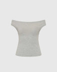 St Agni Organic Cotton Off Shoulder Top Grey Marle