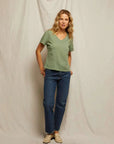 Perfectwhitetee Hendrix Short Sleeve V Neck Aloe