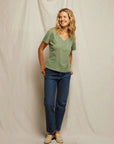 Perfectwhitetee Hendrix Short Sleeve V Neck Aloe