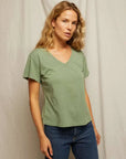 Perfectwhitetee Hendrix Short Sleeve V Neck Aloe