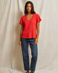 Perfectwhitetee Hendrix Cotton Boxy V Neck Tee Poppy Red