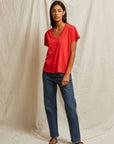 Perfectwhitetee Hendrix Cotton Boxy V Neck Tee Poppy Red