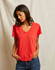 Perfectwhitetee Hendrix Cotton Boxy V Neck Tee Poppy Red