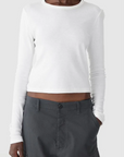 Bassike Slim Fit Rib Long Sleeve Baby T Shirt White
