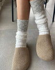 Le Bon Shoppe Cottage Socks White Linen And Grey
