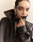 Courtney Zheng Hektor Leather Bomber Mottled Brown Black